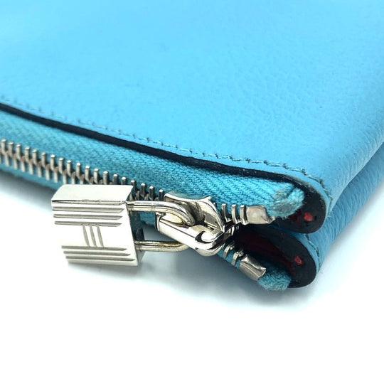HERMES Pouch leather blue flat Atou PM Women Used Authentic
