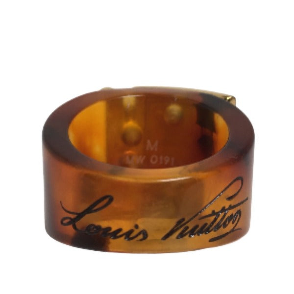 LOUIS VUITTON Ring M65203 Not specified Brown ring M size bar rock milling unisex(Unisex) Used Authentic