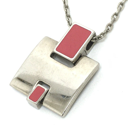 HERMES Necklace metal Pink x Silver H motif Eileen unisex(Unisex) Used Authentic