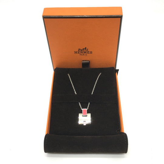 HERMES Necklace metal Pink x Silver H motif Eileen unisex(Unisex) Used Authentic