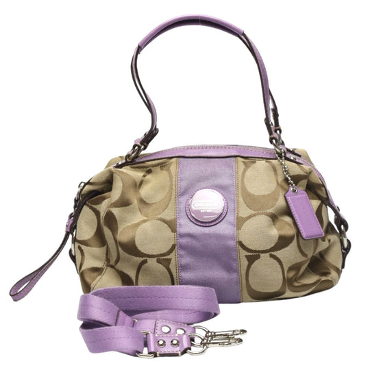 COACH Shoulder Bag F17432 leather Khaki x purple 2WAY Big signature Crossbody Women Used Authentic