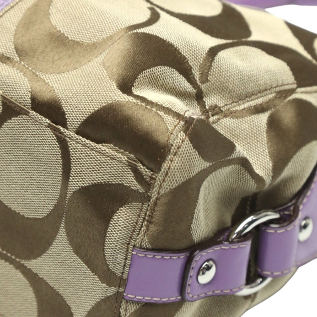 COACH Shoulder Bag F17432 leather Khaki x purple 2WAY Big signature Crossbody Women Used Authentic