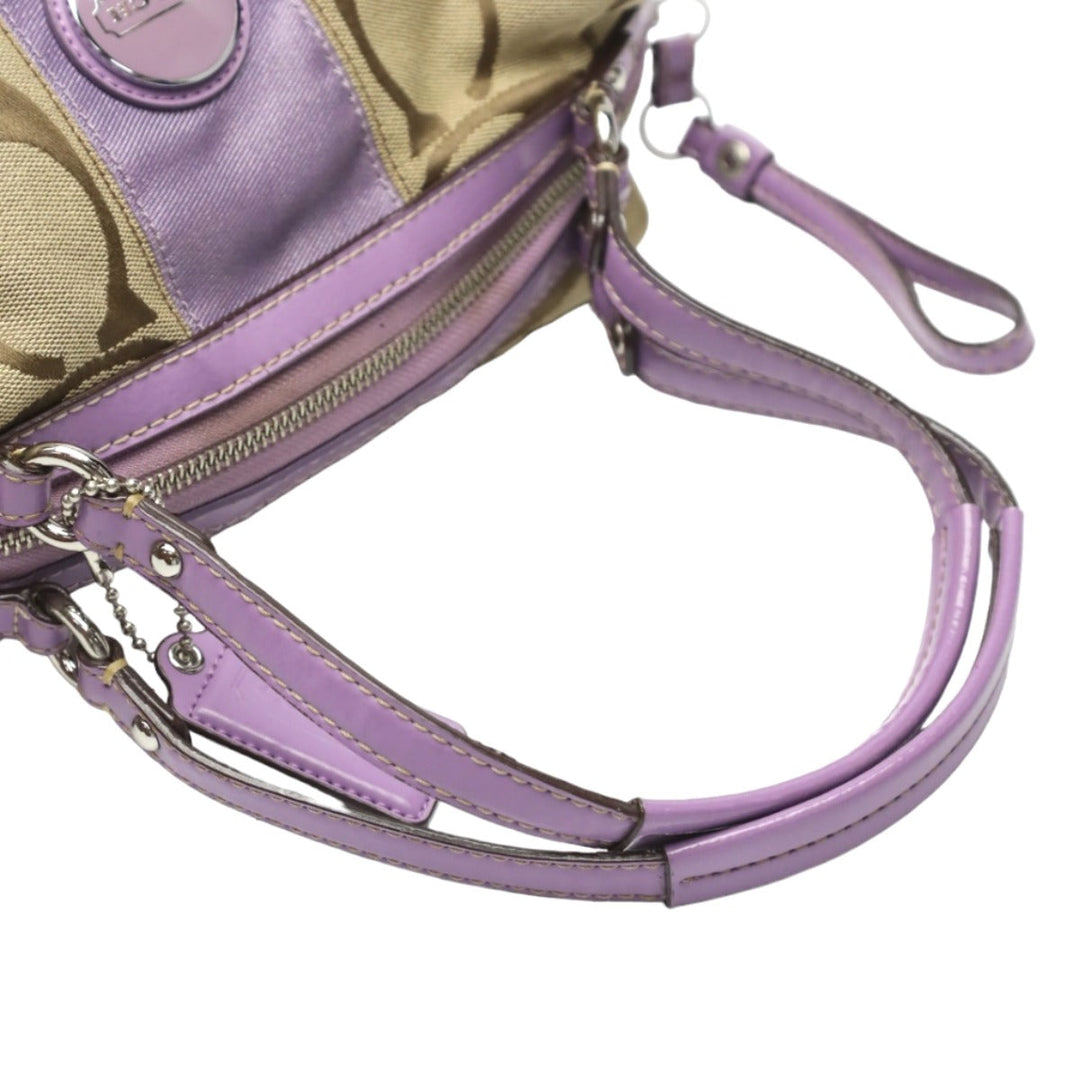 COACH Shoulder Bag F17432 leather Khaki x purple 2WAY Big signature Crossbody Women Used Authentic