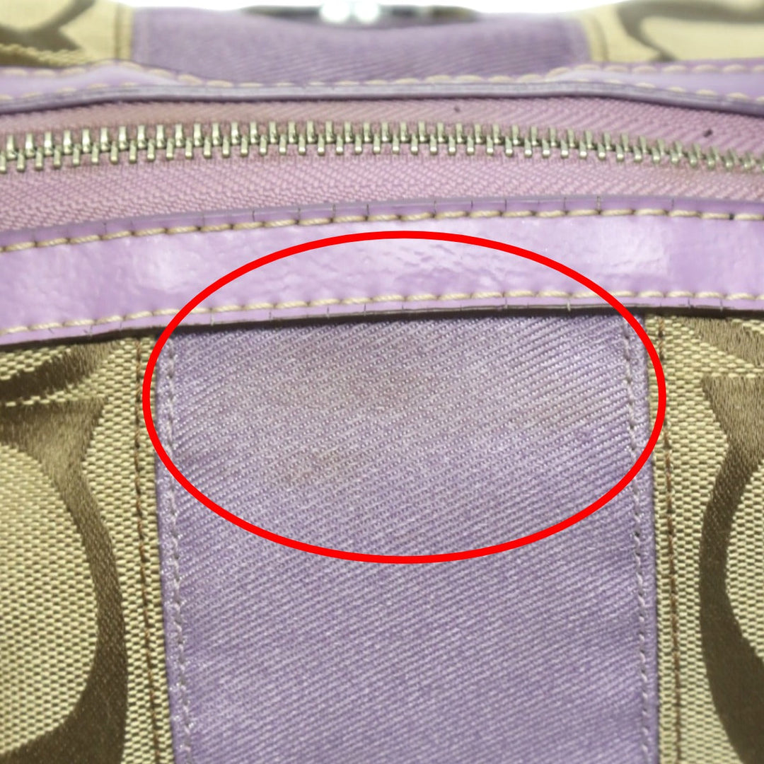 COACH Shoulder Bag F17432 leather Khaki x purple 2WAY Big signature Crossbody Women Used Authentic