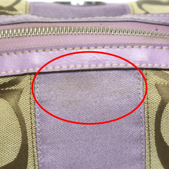 COACH Shoulder Bag F17432 leather Khaki x purple 2WAY Big signature Crossbody Women Used Authentic