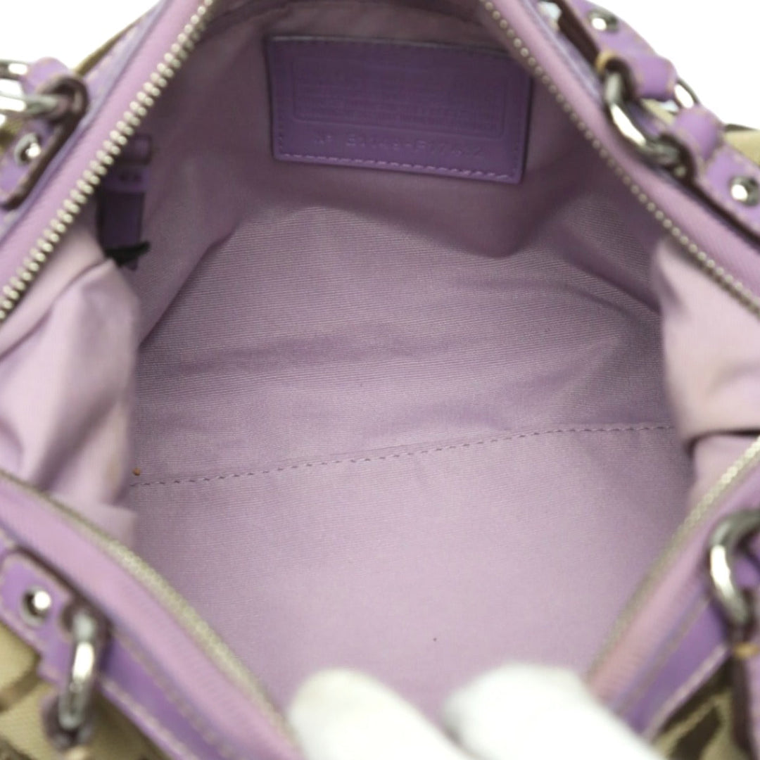 COACH Shoulder Bag F17432 leather Khaki x purple 2WAY Big signature Crossbody Women Used Authentic