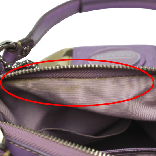 COACH Shoulder Bag F17432 leather Khaki x purple 2WAY Big signature Crossbody Women Used Authentic