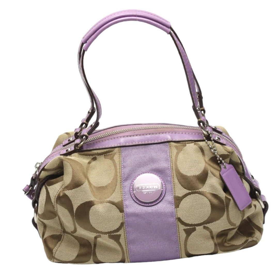 COACH Shoulder Bag F17432 leather Khaki x purple 2WAY Big signature Crossbody Women Used Authentic