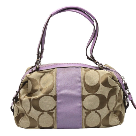 COACH Shoulder Bag F17432 leather Khaki x purple 2WAY Big signature Crossbody Women Used Authentic