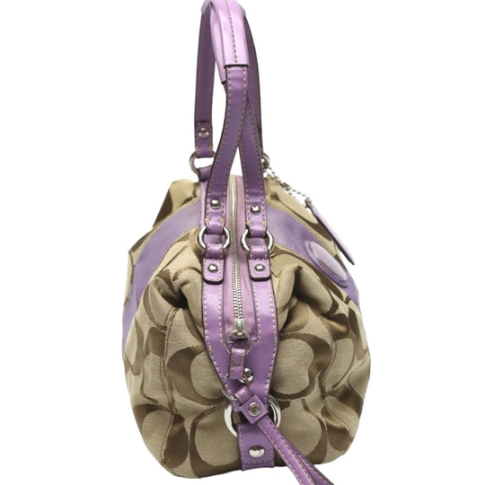 COACH Shoulder Bag F17432 leather Khaki x purple 2WAY Big signature Crossbody Women Used Authentic