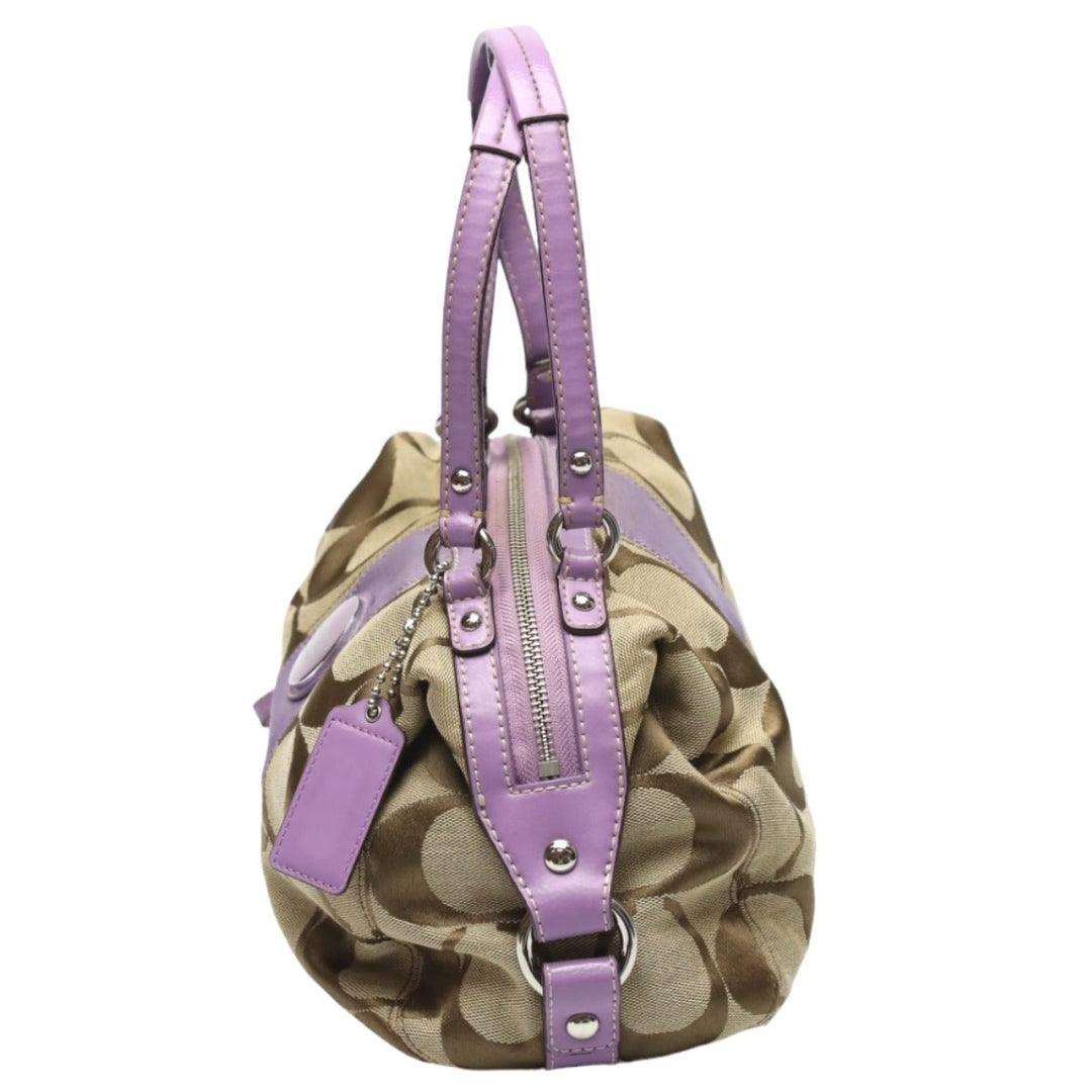 COACH Shoulder Bag F17432 leather Khaki x purple 2WAY Big signature Crossbody Women Used Authentic
