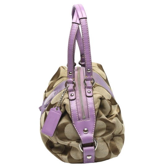 COACH Shoulder Bag F17432 leather Khaki x purple 2WAY Big signature Crossbody Women Used Authentic