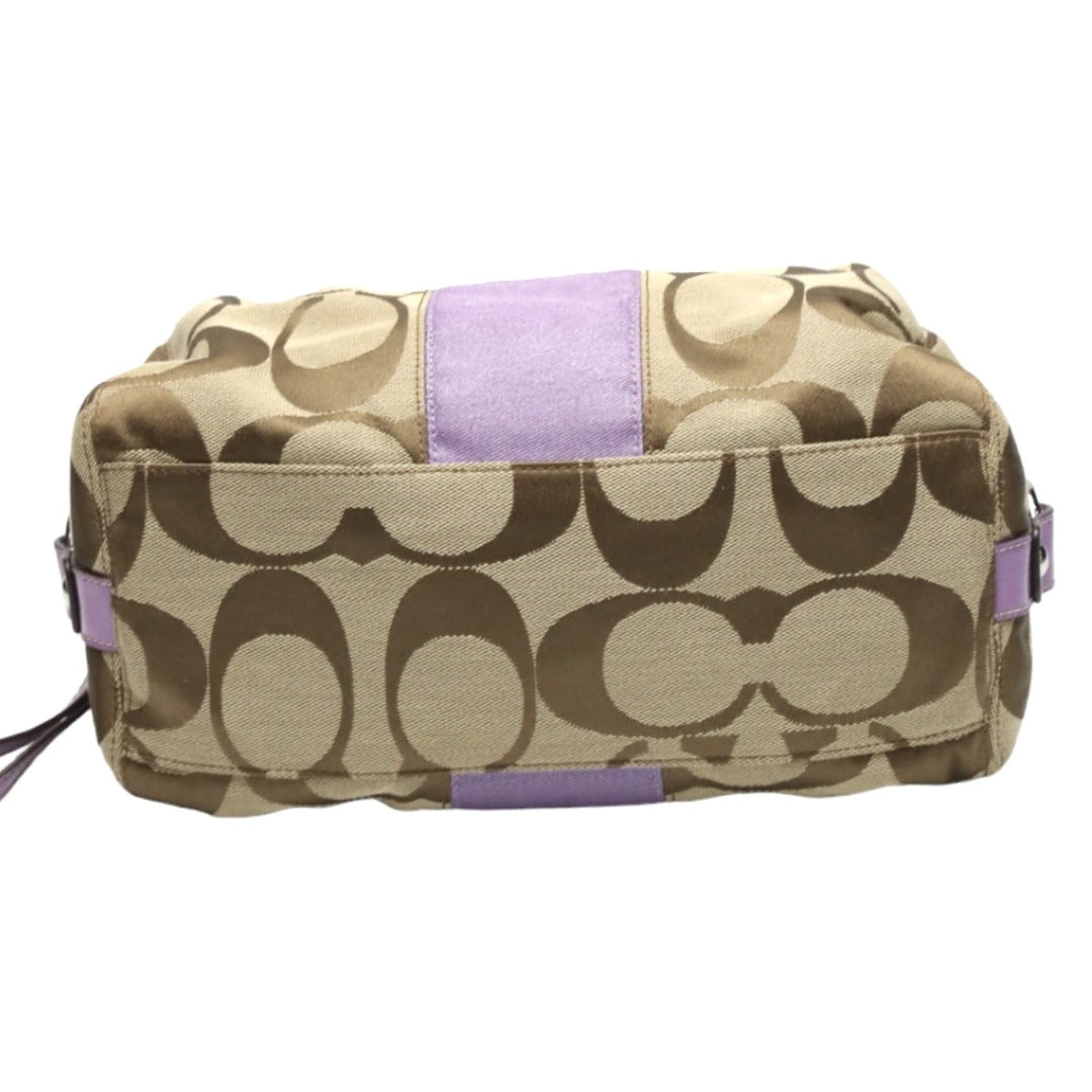 COACH Shoulder Bag F17432 leather Khaki x purple 2WAY Big signature Crossbody Women Used Authentic