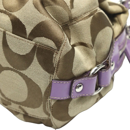 COACH Shoulder Bag F17432 leather Khaki x purple 2WAY Big signature Crossbody Women Used Authentic