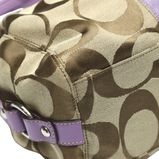 COACH Shoulder Bag F17432 leather Khaki x purple 2WAY Big signature Crossbody Women Used Authentic