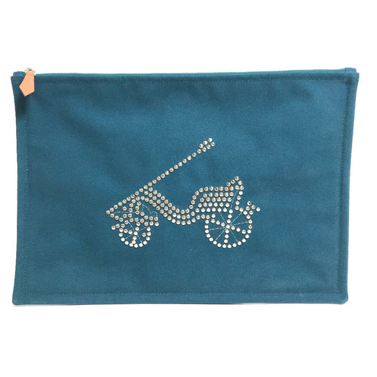 HERMES Pouch canvas Blue type bicycle studs velocipedist unisex(Unisex) Used Authentic