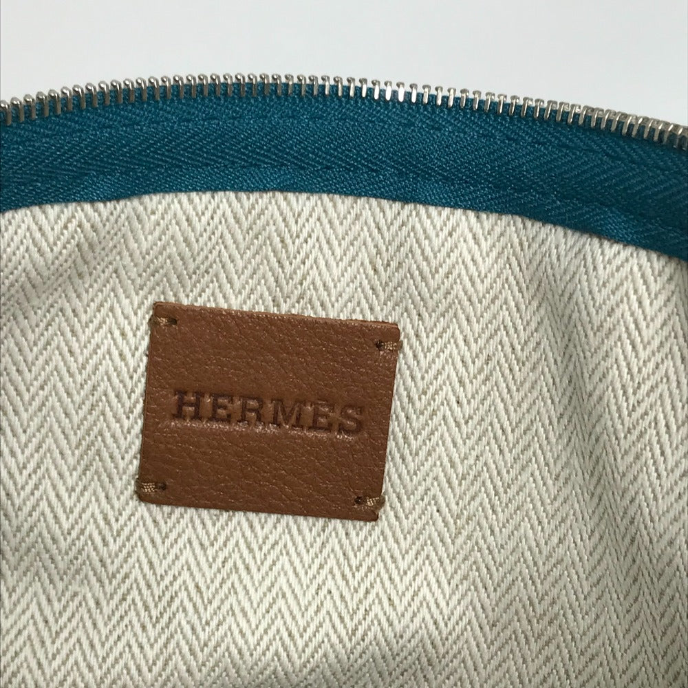 HERMES Pouch canvas Blue type bicycle studs velocipedist unisex(Unisex) Used Authentic