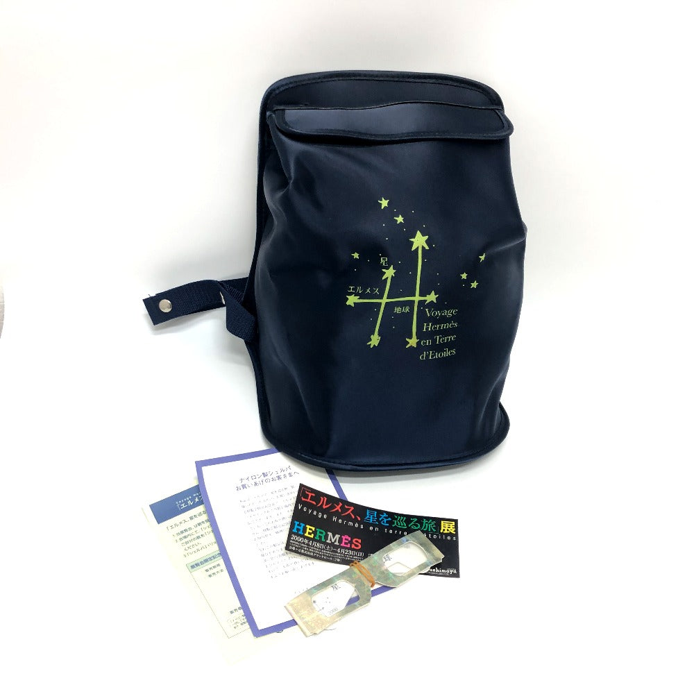 HERMES Backpack canvas blue Star Travel Exhibition 1999 Limited Sherpa Backpack Women Used Authentic