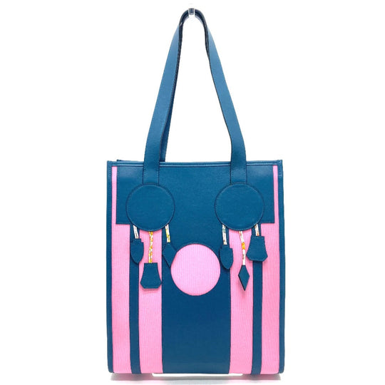 HERMES Tote Bag Leather / canvas Navy x pink Petit Ash dream Catcher Women Used Authentic