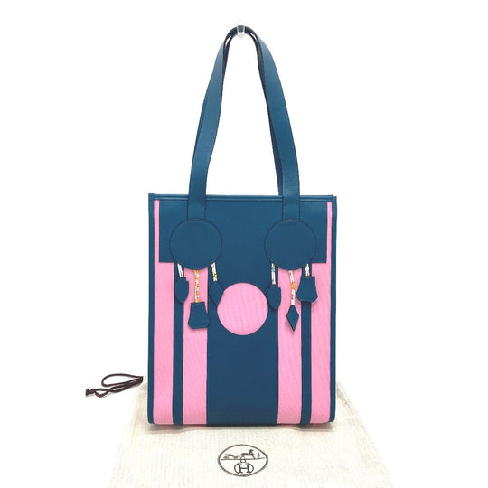 HERMES Tote Bag Leather / canvas Navy x pink Petit Ash dream Catcher Women Used Authentic