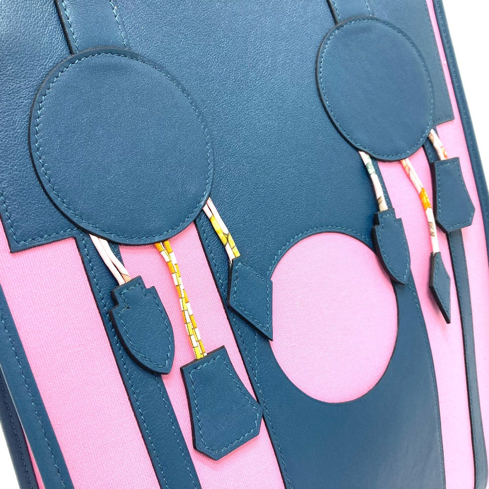 HERMES Tote Bag Leather / canvas Navy x pink Petit Ash dream Catcher Women Used Authentic