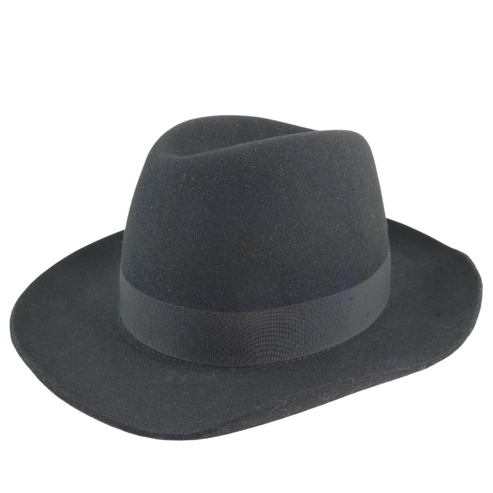 Borsalino hat wool black With pin Brooch(Unisex) cm57 Used Authentic