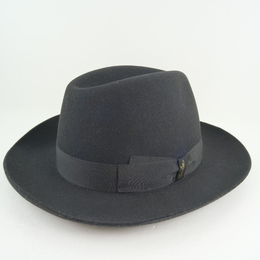 Borsalino hat wool black With pin Brooch(Unisex) cm57 Used Authentic