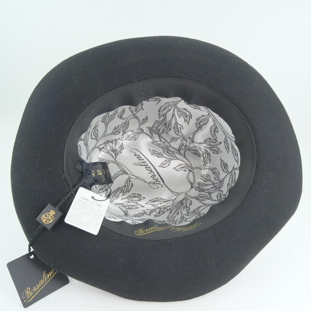 Borsalino hat wool black With pin Brooch(Unisex) cm57 Used Authentic