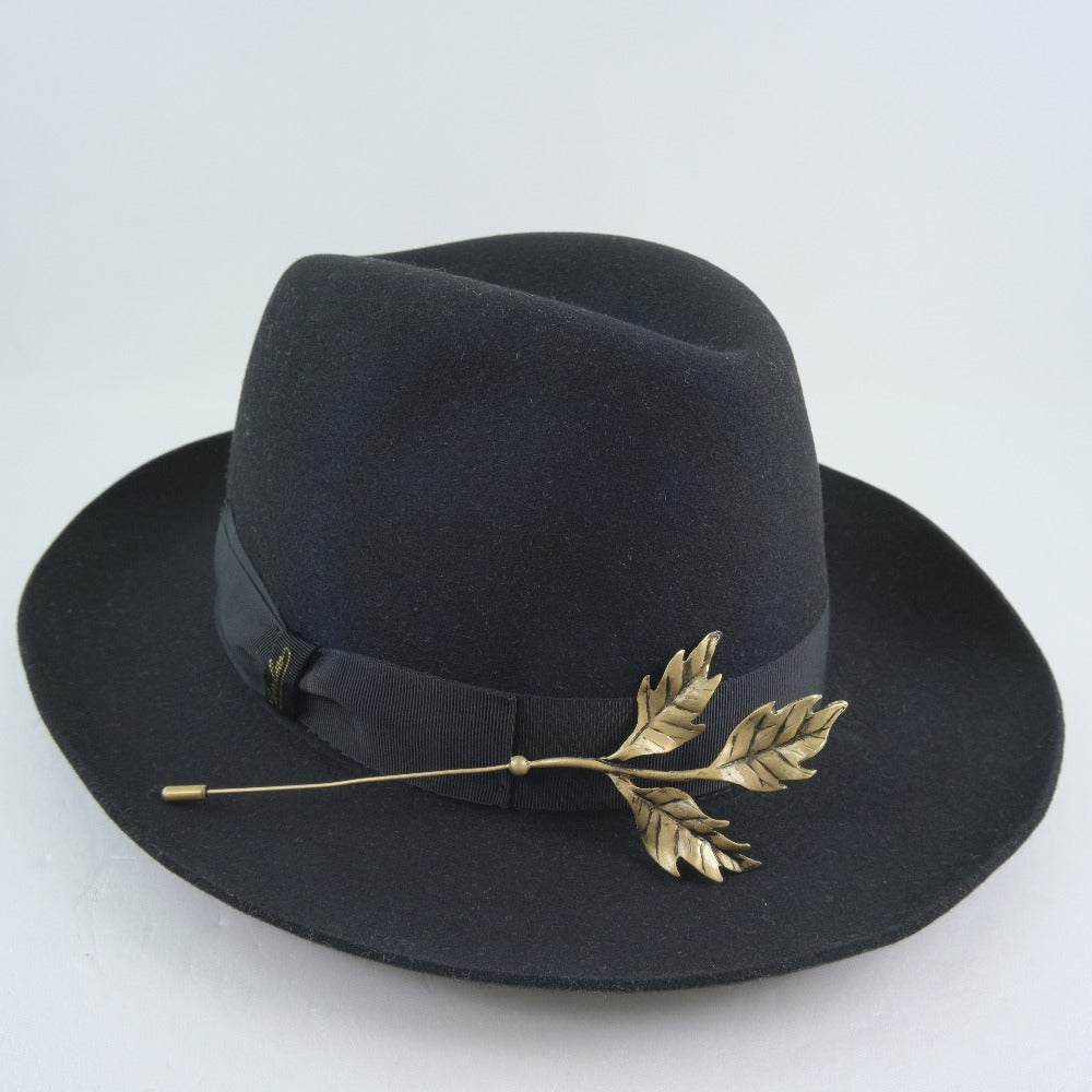 Borsalino hat wool black With pin Brooch(Unisex) cm57 Used Authentic