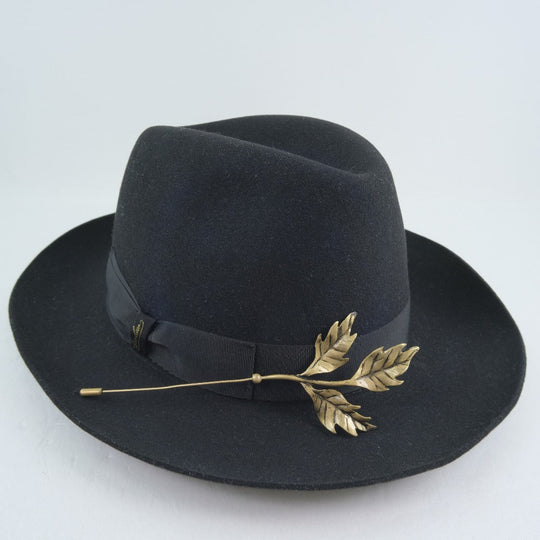 Borsalino hat wool black With pin Brooch(Unisex) cm57 Used Authentic