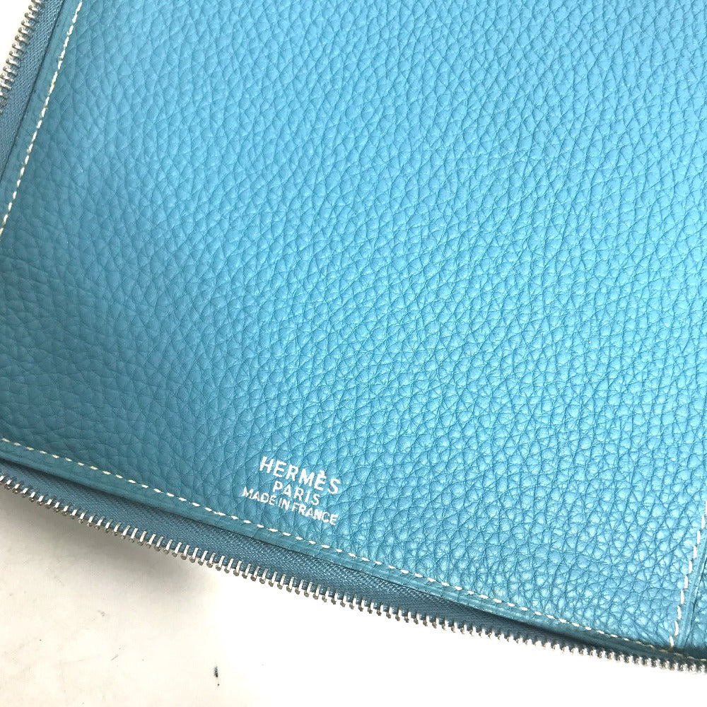 HERMES Pouch leather blue CD DVD case Women Used Authentic