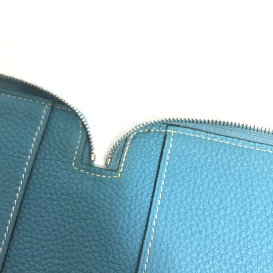 HERMES Pouch leather blue CD DVD case Women Used Authentic