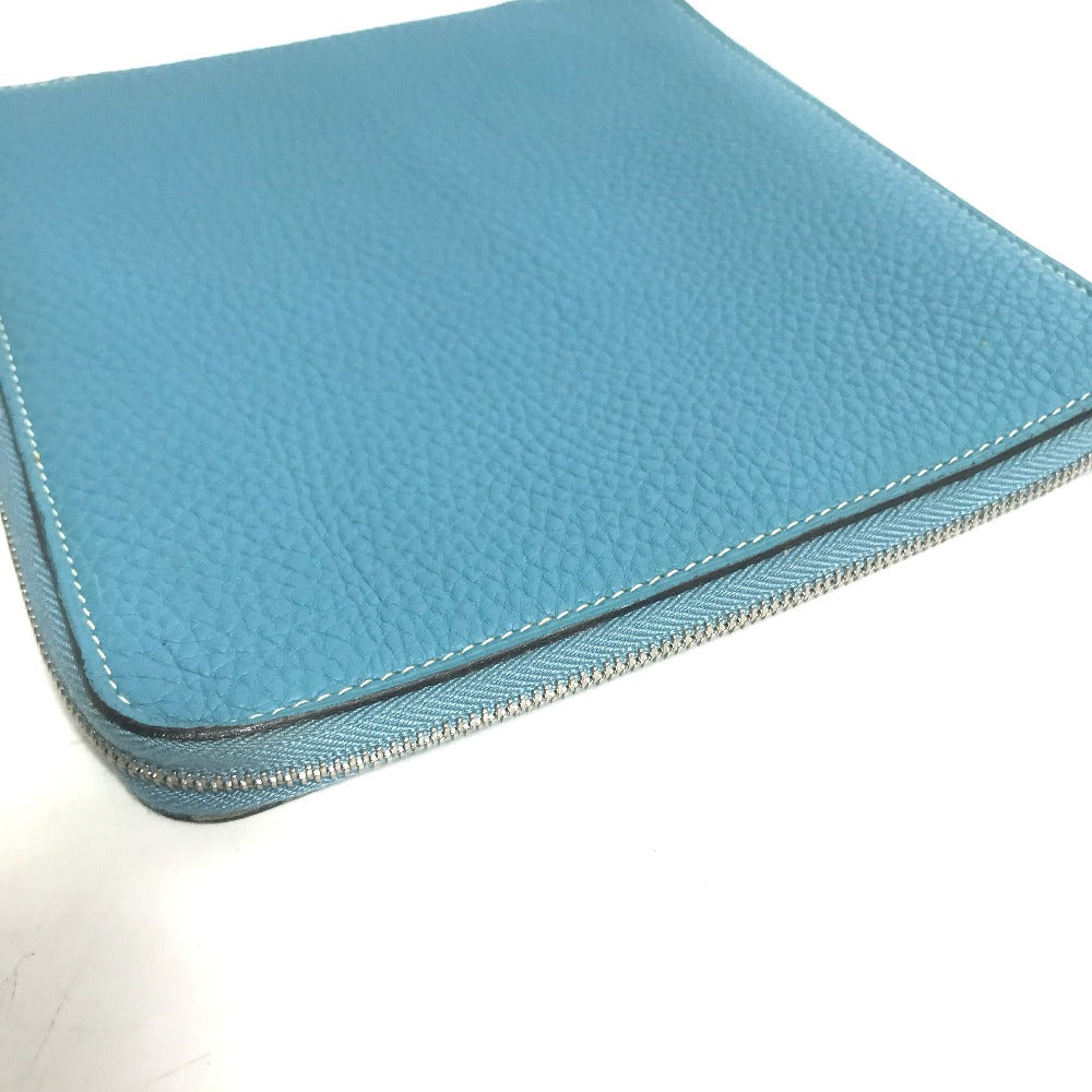 HERMES Pouch leather blue CD DVD case Women Used Authentic