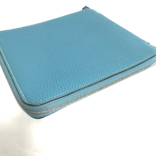 HERMES Pouch leather blue CD DVD case Women Used Authentic