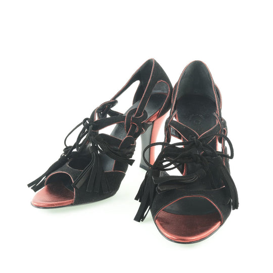 CHANEL pumps G24622Y01088 Suede black fringe Women 36 1/2C Used Authentic