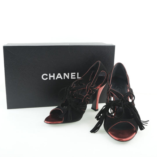 CHANEL pumps G24622Y01088 Suede black fringe Women 36 1/2C Used Authentic