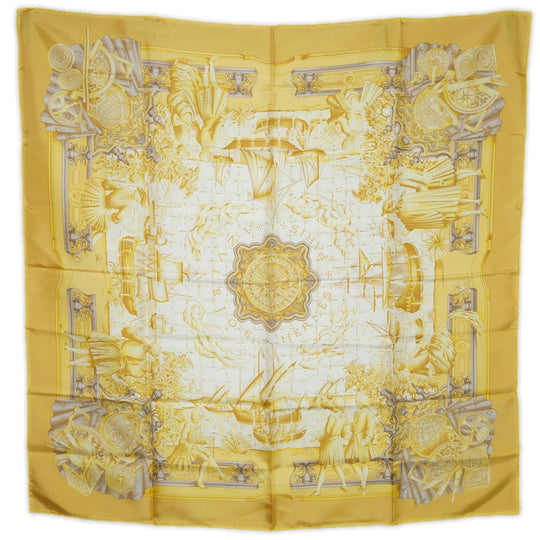 HERMES scarf silk gold Carre90 Women Used Authentic