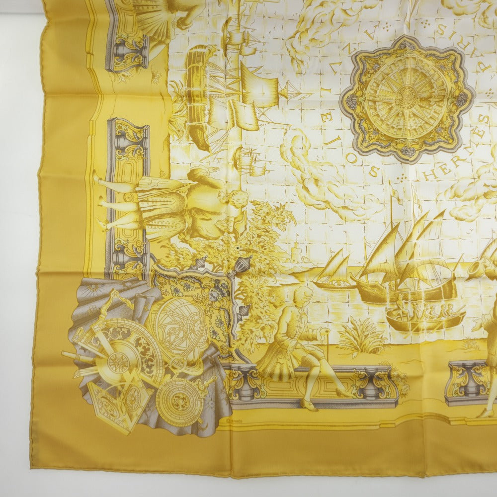 HERMES scarf silk gold Carre90 Women Used Authentic