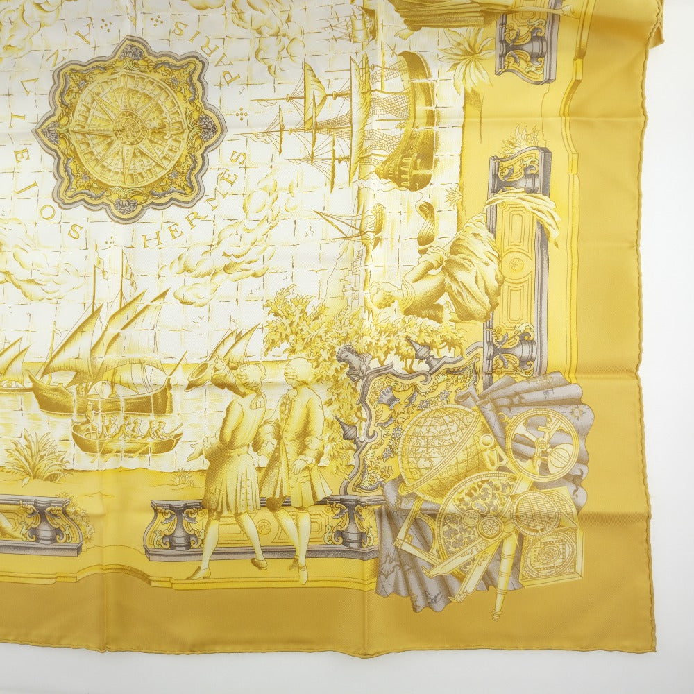 HERMES scarf silk gold Carre90 Women Used Authentic