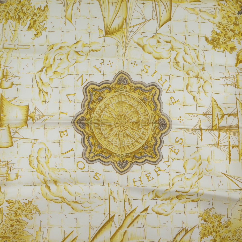 HERMES scarf silk gold Carre90 Women Used Authentic