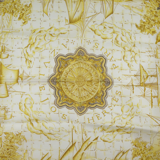 HERMES scarf silk gold Carre90 Women Used Authentic