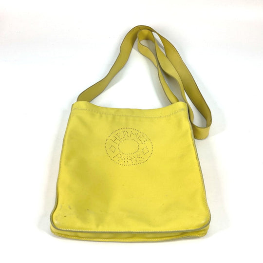 HERMES Shoulder Bag leather yellow Punching logo Crude cell Women Used Authentic