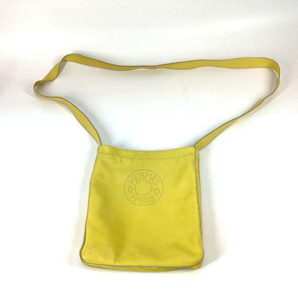 HERMES Shoulder Bag leather yellow Punching logo Crude cell Women Used Authentic