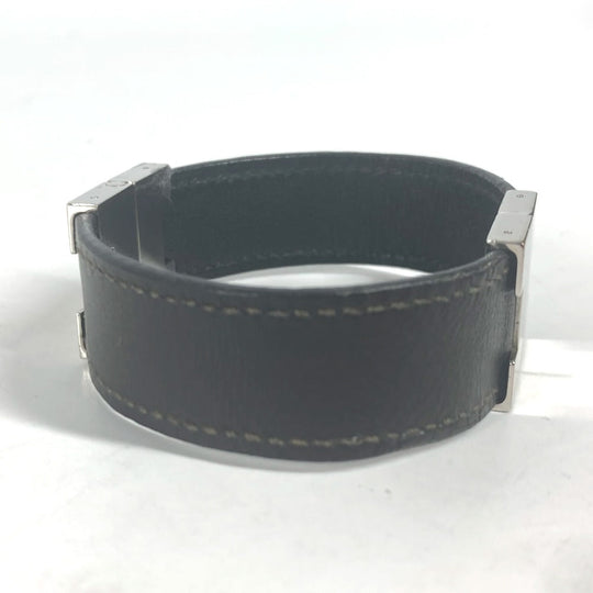 HERMES bracelet leather black Lurie H logo Women Used Authentic