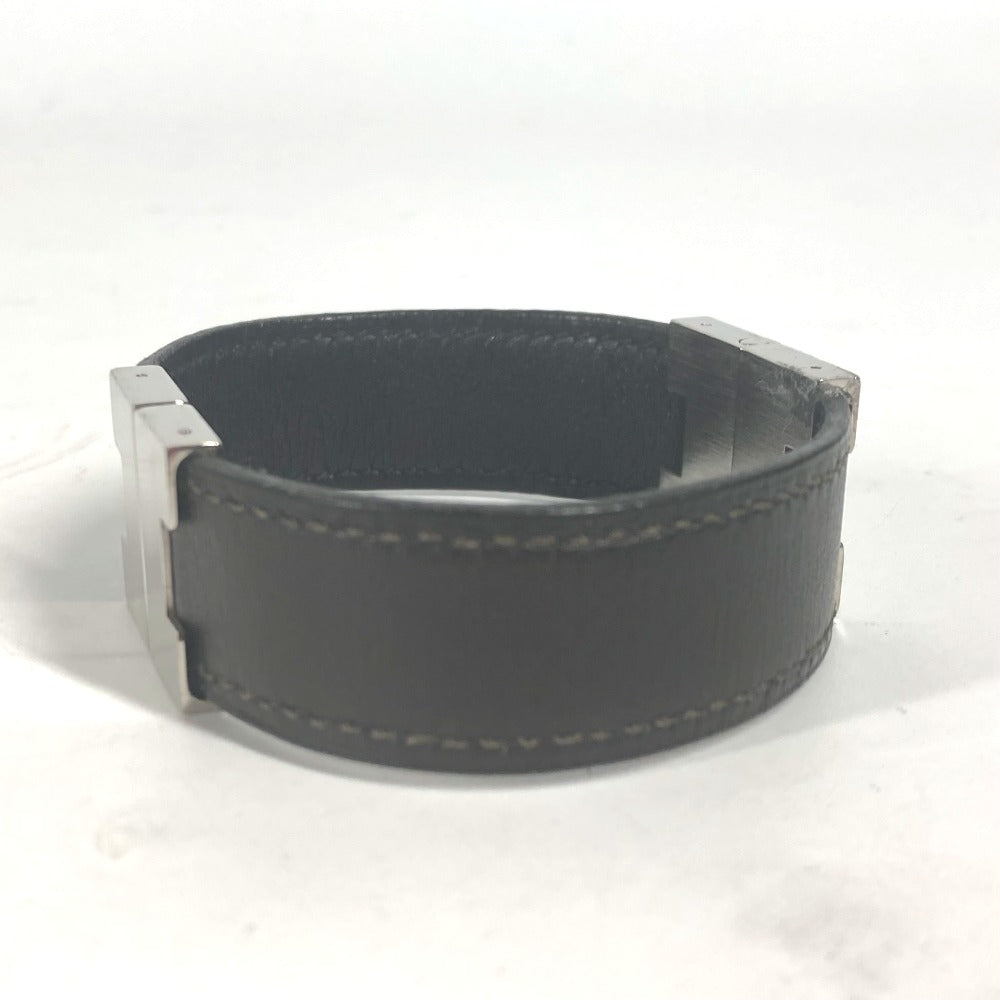 HERMES bracelet leather black Lurie H logo Women Used Authentic