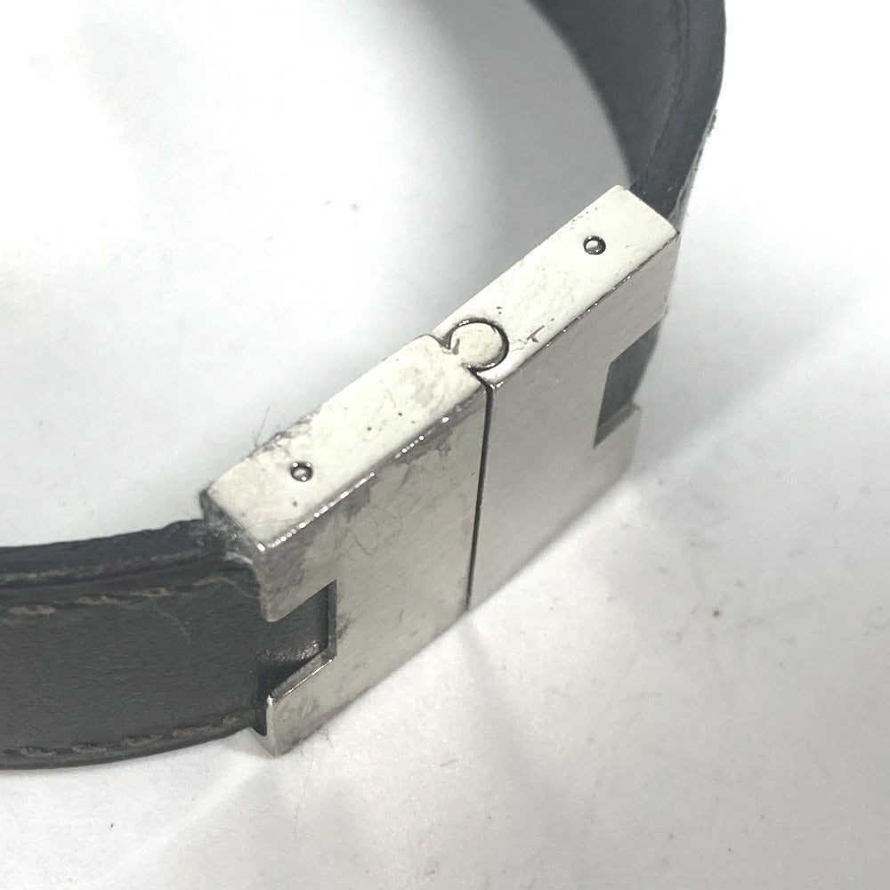 HERMES bracelet leather black Lurie H logo Women Used Authentic