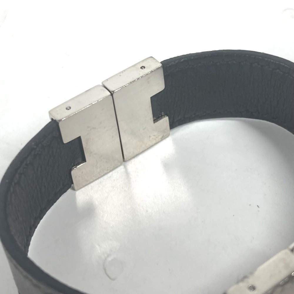 HERMES bracelet leather black Lurie H logo Women Used Authentic