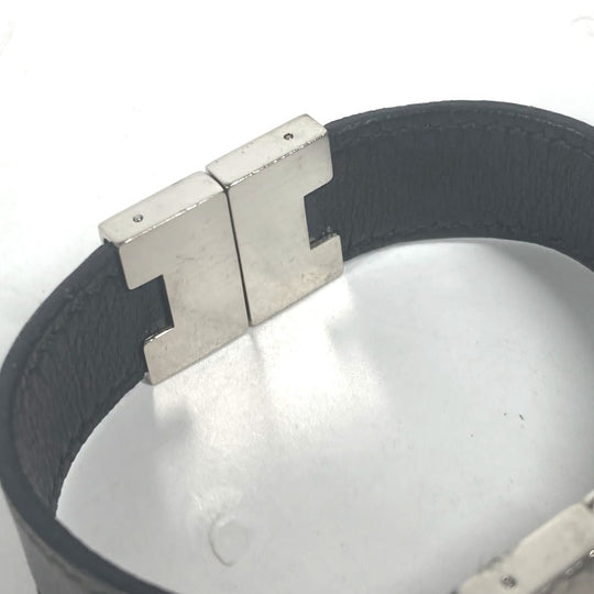 HERMES bracelet leather black Lurie H logo Women Used Authentic