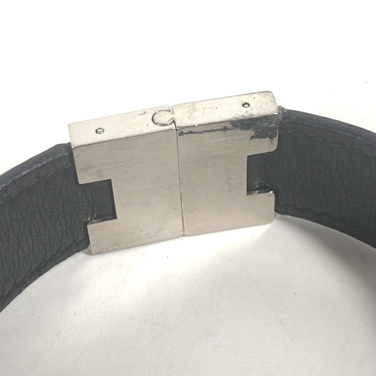 HERMES bracelet leather black Lurie H logo Women Used Authentic