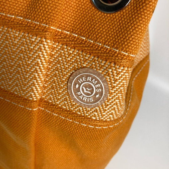 HERMES Shoulder Bag canvas Orange Beach bag Sac Marine Receive MM Women Used Authentic